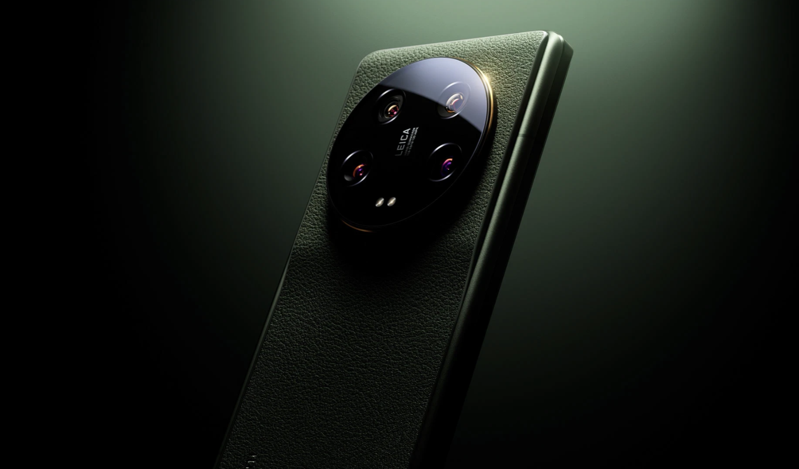 Close-up smartphone camera module on textured leather back